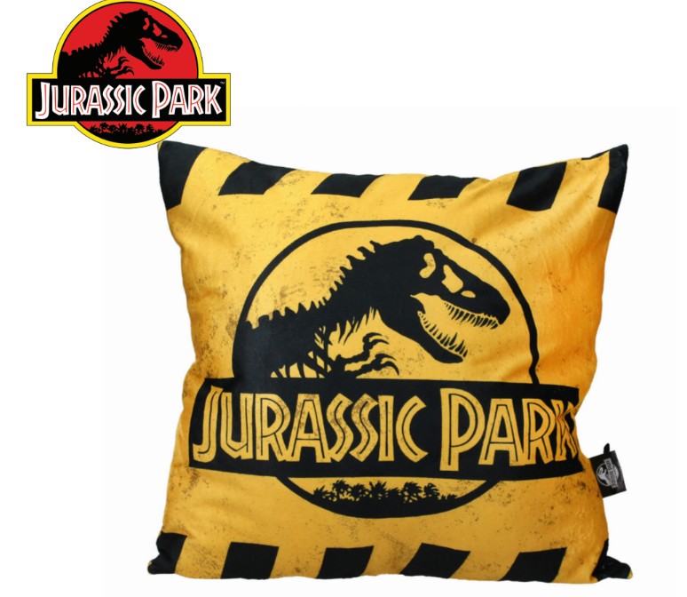 COJIN CUADRADO LOGO JURASSIC PARK 45x45CM ENVASADO VACIO CAUTION